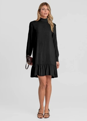 Dianna - Vestido Curto Feminino Gola Dupla Preto - DIANNA