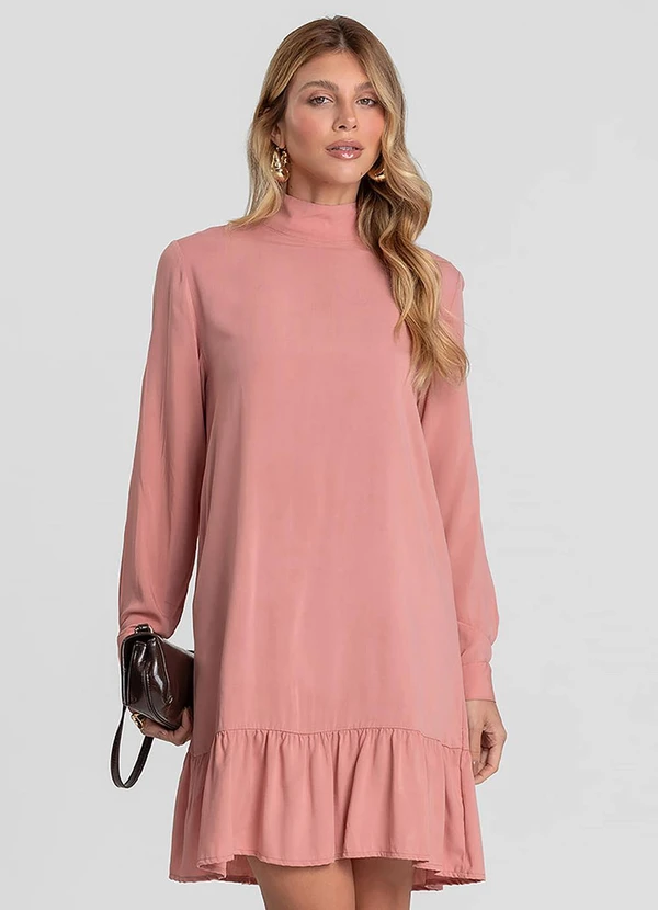 Dianna - Vestido Curto Feminino Gola Dupla Rosa