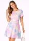 Select - Vestido Curto Feminino Helanca Estampado Azul - variação: Amarelo