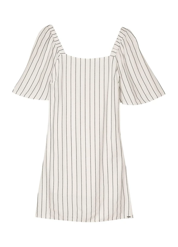 Marialícia - Vestido Curto Feminino Listrado Lurex Bege