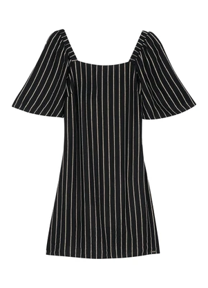 Marialícia - Vestido Curto Feminino Listrado Lurex Preto - MARIALÍCIA