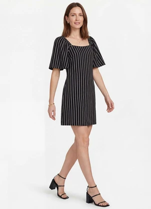 Marialícia - Vestido Curto Feminino Listrado Lurex Preto - MARIALÍCIA