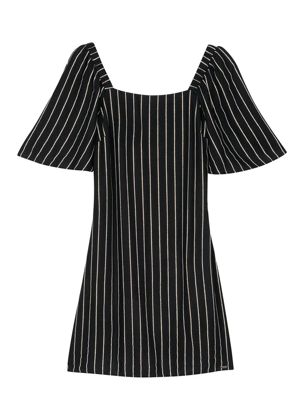 Marialícia - Vestido Curto Feminino Listrado Lurex Preto