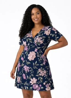 Select - Vestido Curto Feminino Plus Size Helanca Azul - SELECT