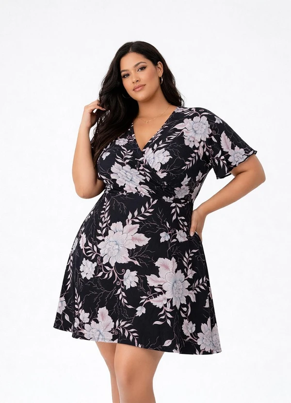 Select - Vestido Curto Feminino Plus Size Helanca Preto