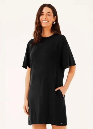 Marialícia - Vestido Curto Feminino Reto Preto - MARIALÍCIA
