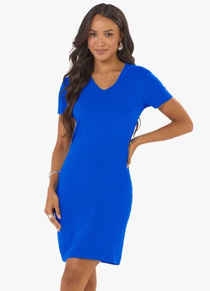 Rovitex - Vestido Curto Feminino Ribana Canelada Azul - ROVITEX