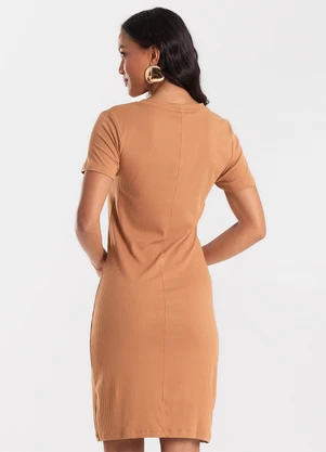 Rovitex - Vestido Curto Feminino Ribana Canelada Marrom - ROVITEX