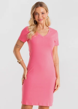 Rovitex - Vestido Curto Feminino Ribana Canelada Rosa - ROVITEX