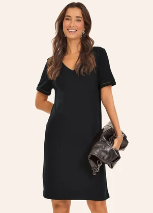 Rovitex - Vestido Curto Feminino Ribana de Viscose Preto - ROVITEX