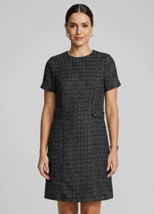 Marialícia - Vestido Curto Feminino Tweed com Lurex Preto - MARIALÍCIA