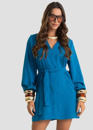 Dianna - Vestido Curto Feminino Twill Cey com Cinto Azul - DIANNA