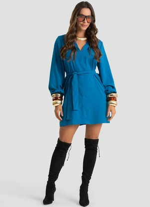 Dianna - Vestido Curto Feminino Twill Cey com Cinto Azul - DIANNA