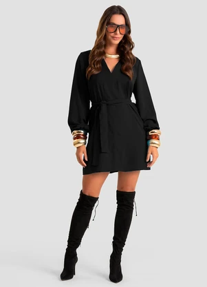 Dianna - Vestido Curto Feminino Twill Cey com Cinto Preto - DIANNA