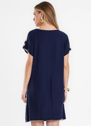 Rovitex - Vestido Curto Feminino Visco Creponada Azul - ROVITEX