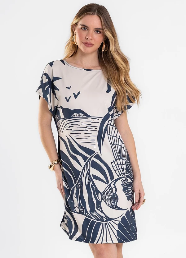 Rovitex - Vestido Curto Feminino Visco Creponada Azul
