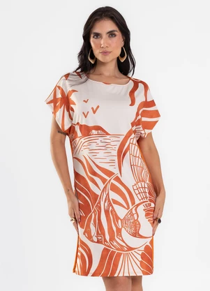 Rovitex - Vestido Curto Feminino Visco Creponada Laranja - ROVITEX