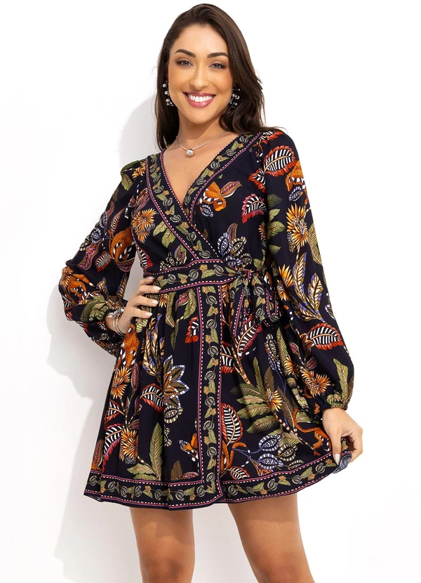 Farm Vestido Curto Festa de Caju Preto