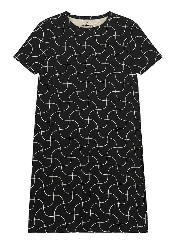 Malwee - Vestido Curto Fine Line em Malha Preto