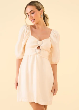 Angel - Vestido Curto Fivela Coração. Glossy Bege - ANGEL