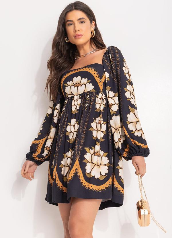 Farm - Vestido Curto Flor Bordada Preto