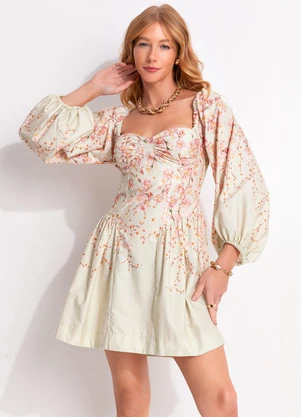 Farm - Vestido Curto Flor de Cerejeira Verde - FARM