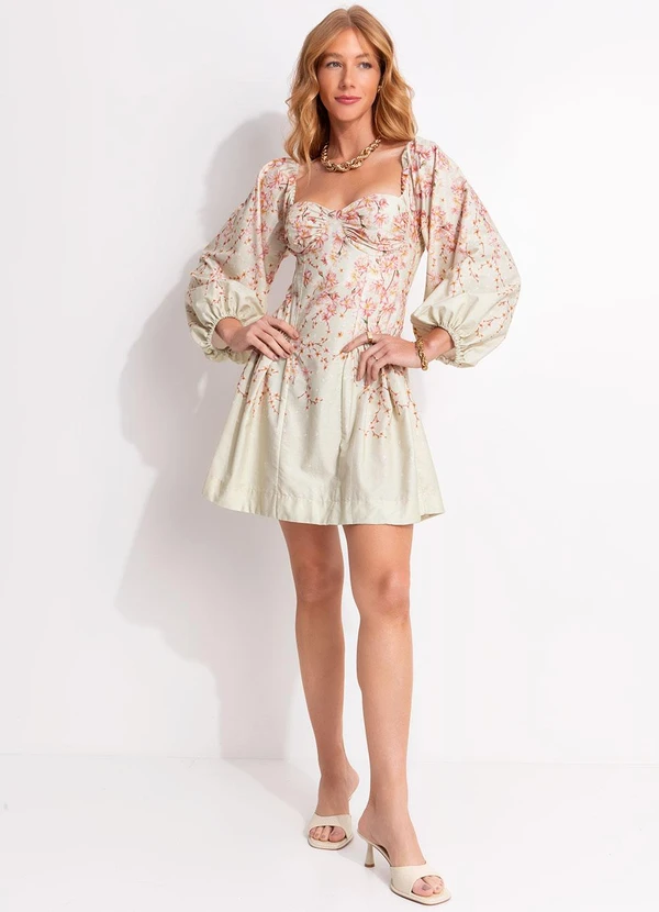 Farm - Vestido Curto Flor de Cerejeira Verde 3