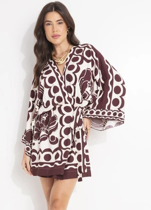 Vestido Curto Posthaus Farm Farm Vestido Curto Floral Arabesque Bege