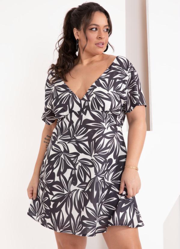 Outlet - Vestido Curto Floral Artístico Decote em V 4