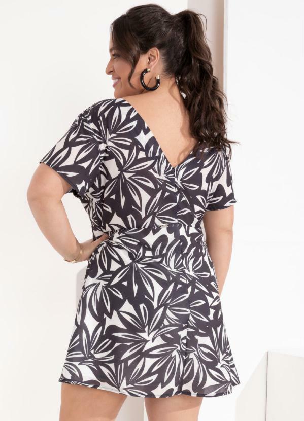 Outlet - Vestido Curto Floral Artístico Decote em V 3