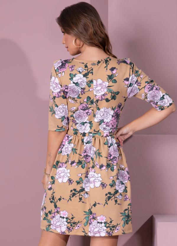 Outlet - Vestido Curto Floral Bege com Babados 8