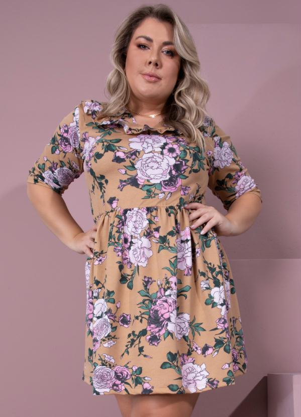 Outlet - Vestido Curto Floral Bege com Babados 4