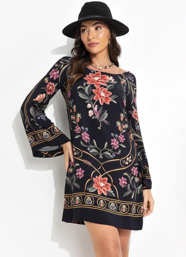 Farm - Vestido Curto Floral Belle Preto