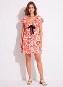 Vestido Curto Floral em Malha Fria com Laço Removível