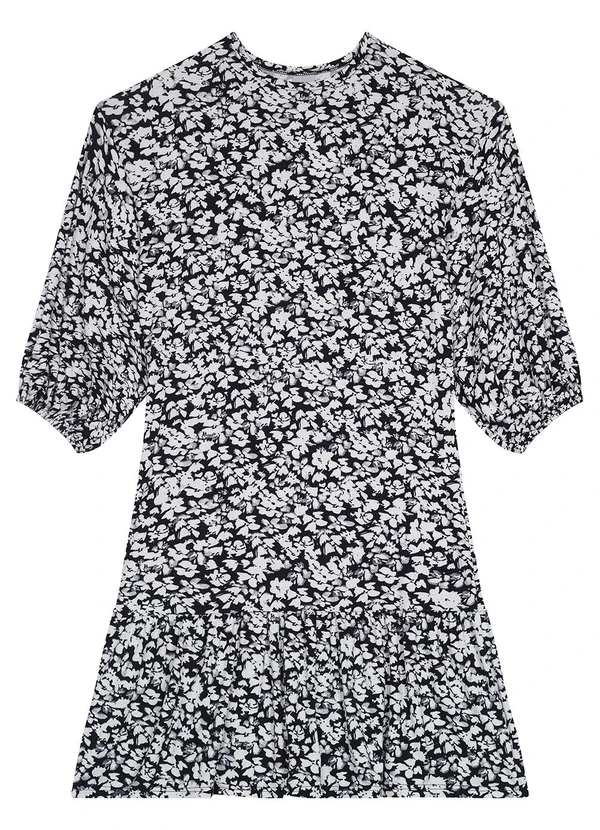 Malwee - Vestido Curto Floral em Viscolinho Preto 3