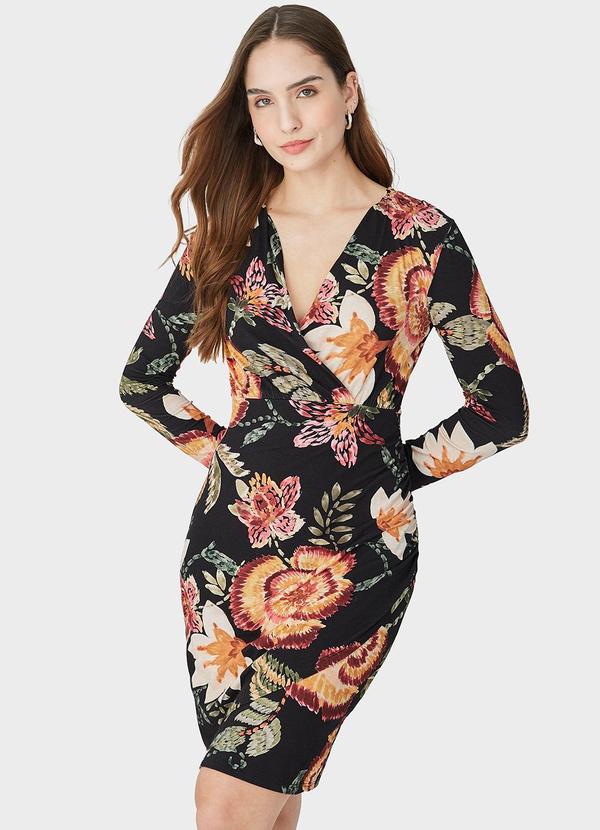 Malwee - Vestido Curto Floral em Viscose Preto 1