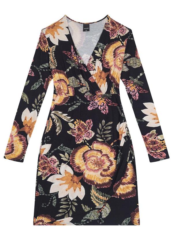 Malwee - Vestido Curto Floral em Viscose Preto 2