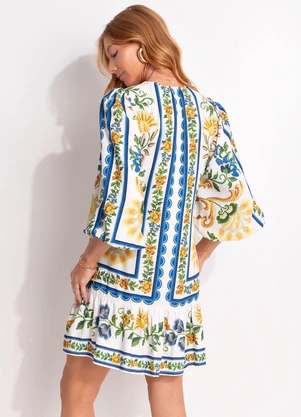 Farm - Vestido Curto Floral Emilia Off White - FARM