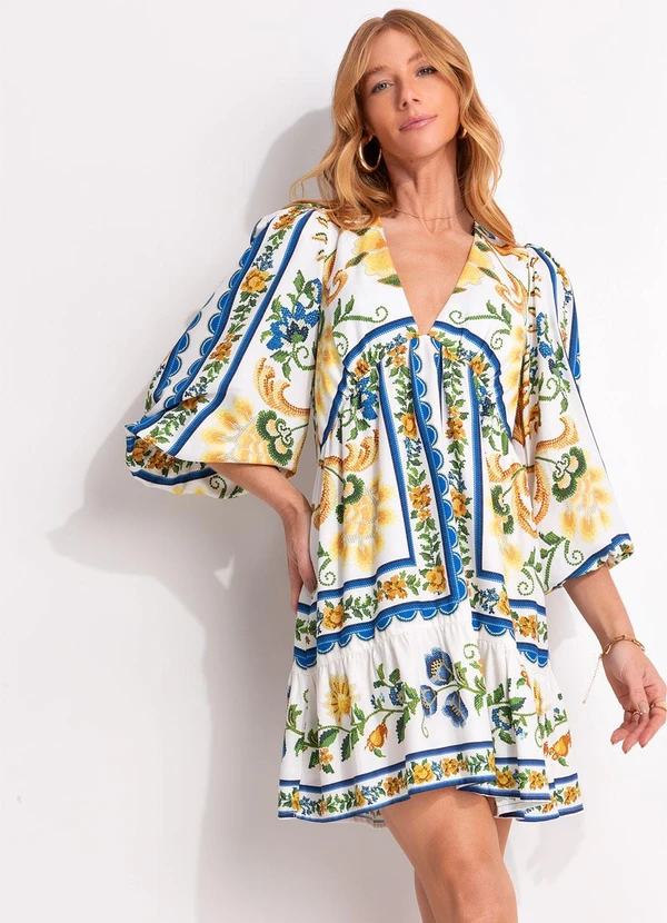 Farm - Vestido Curto Floral Emilia Off White 5