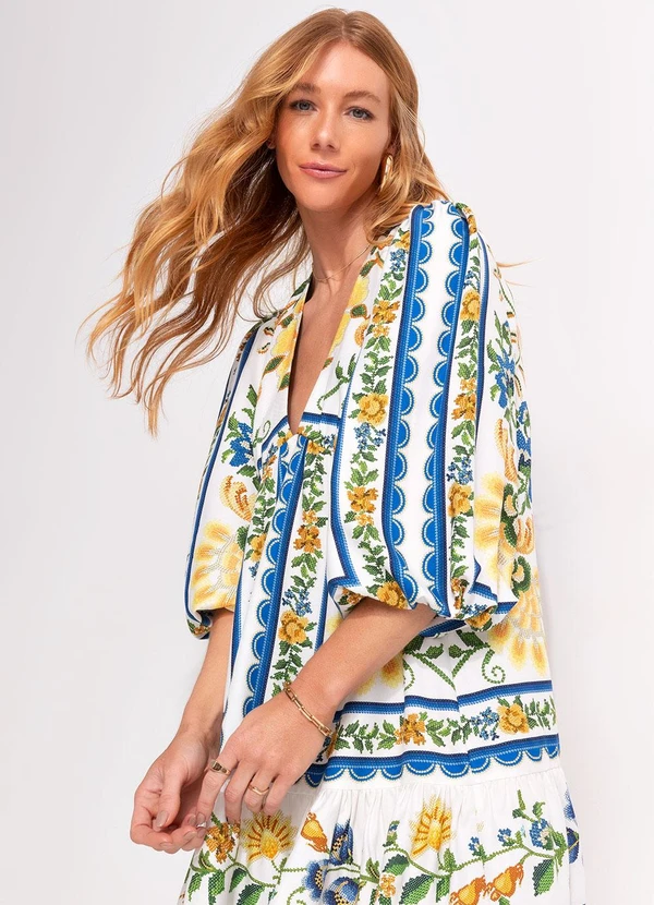 Farm - Vestido Curto Floral Emilia Off White 7