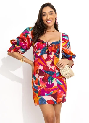 Farm - Vestido Curto Floral Erika Rosa - FARM