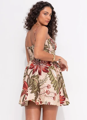Farm - Vestido Curto Floral Ligia Bege - FARM