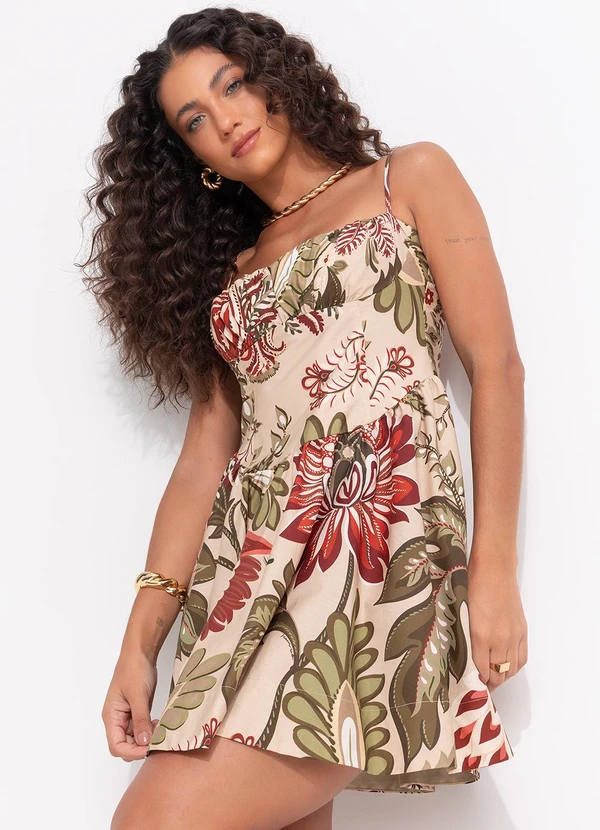 Farm - Vestido Curto Floral Ligia Bege 4