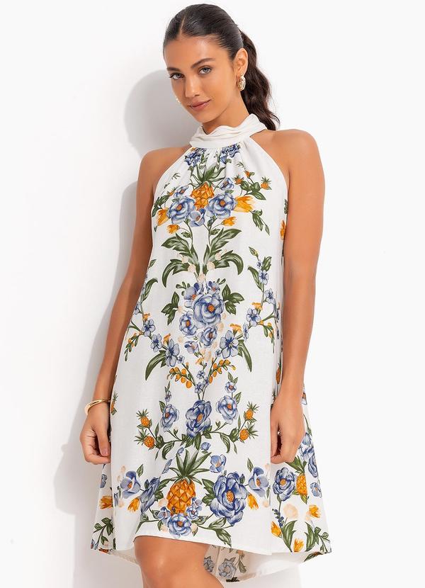 Farm - Vestido Curto Floral Penelope Off White