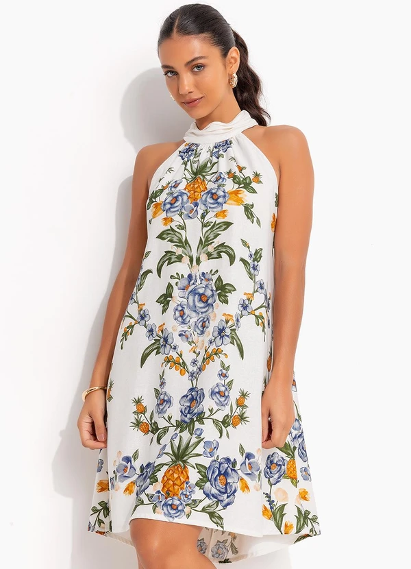 Farm - Vestido Curto Floral Penelope Off White