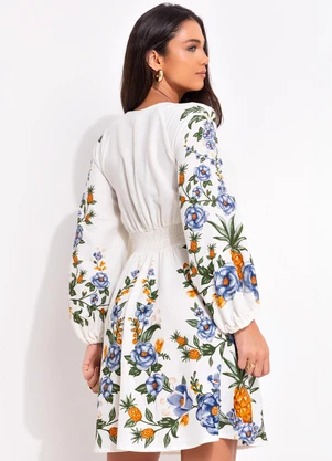 Farm - Vestido Curto Floral Penelope Off White - FARM