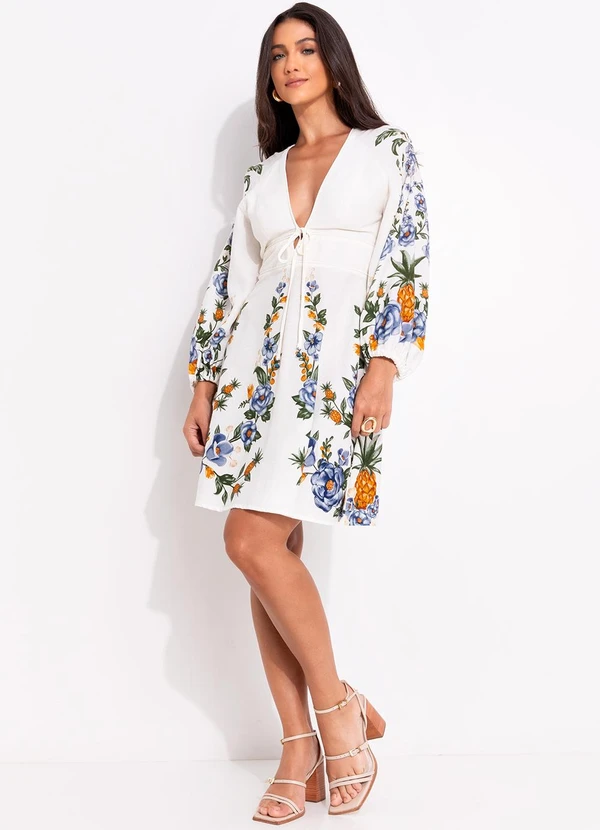 Farm - Vestido Curto Floral Penelope Off White 3