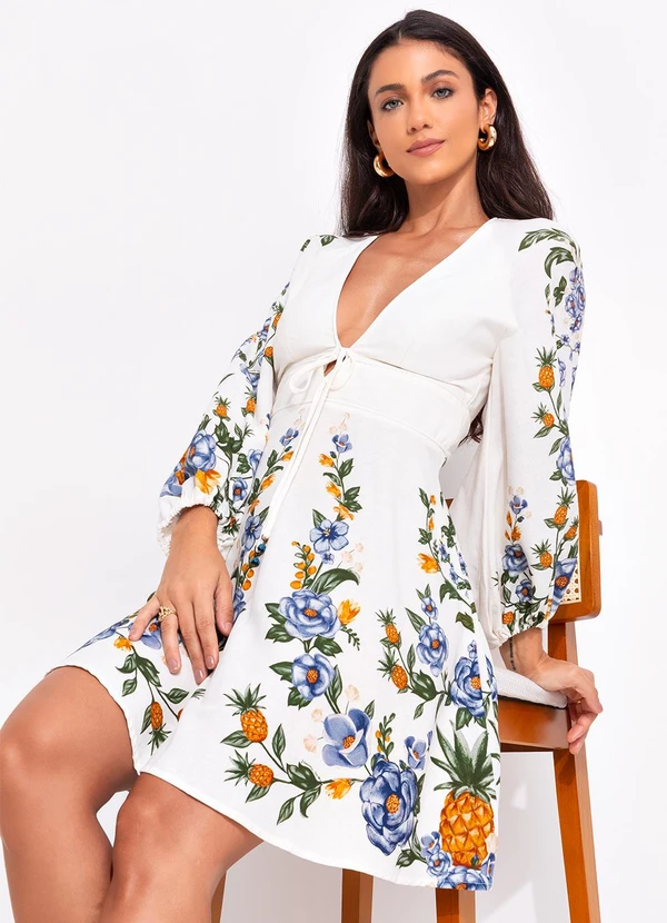 Farm - Vestido Curto Floral Penelope Off White 4