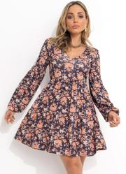 Vestido Curto Floral Preto com Franzidos