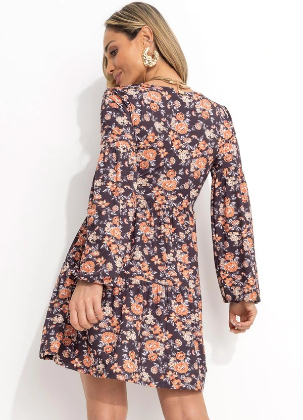 Quintess - Vestido Curto Floral Preto com Franzidos 2